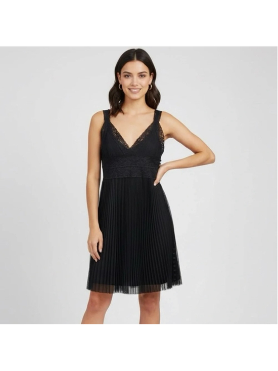Forever 21 Dresses & Skirts - Twenty One Black Sleeveless Lace and Tulle Mesh Micro Pleated Dress Size M